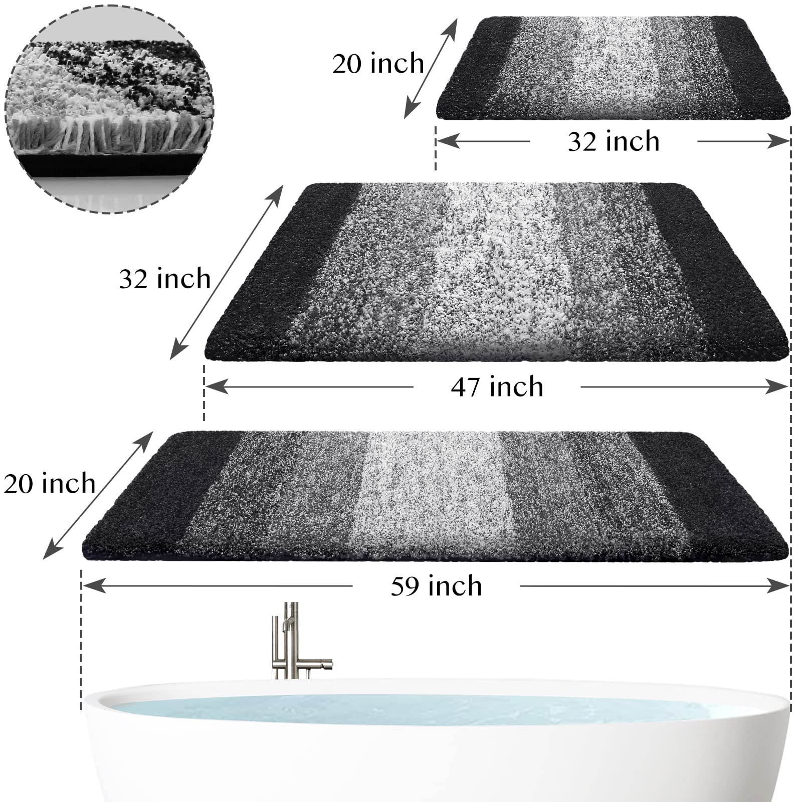 Kmat Bathroom Rugs Bath Mat 32 ''X47 '' Luxury Soft Shaggy Absorbent Bathroom Mats Non Slip Plush Bathmat Runner Carpet Bath Mat